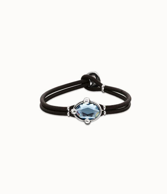 Leather bracelet with blue oval faceted crystal